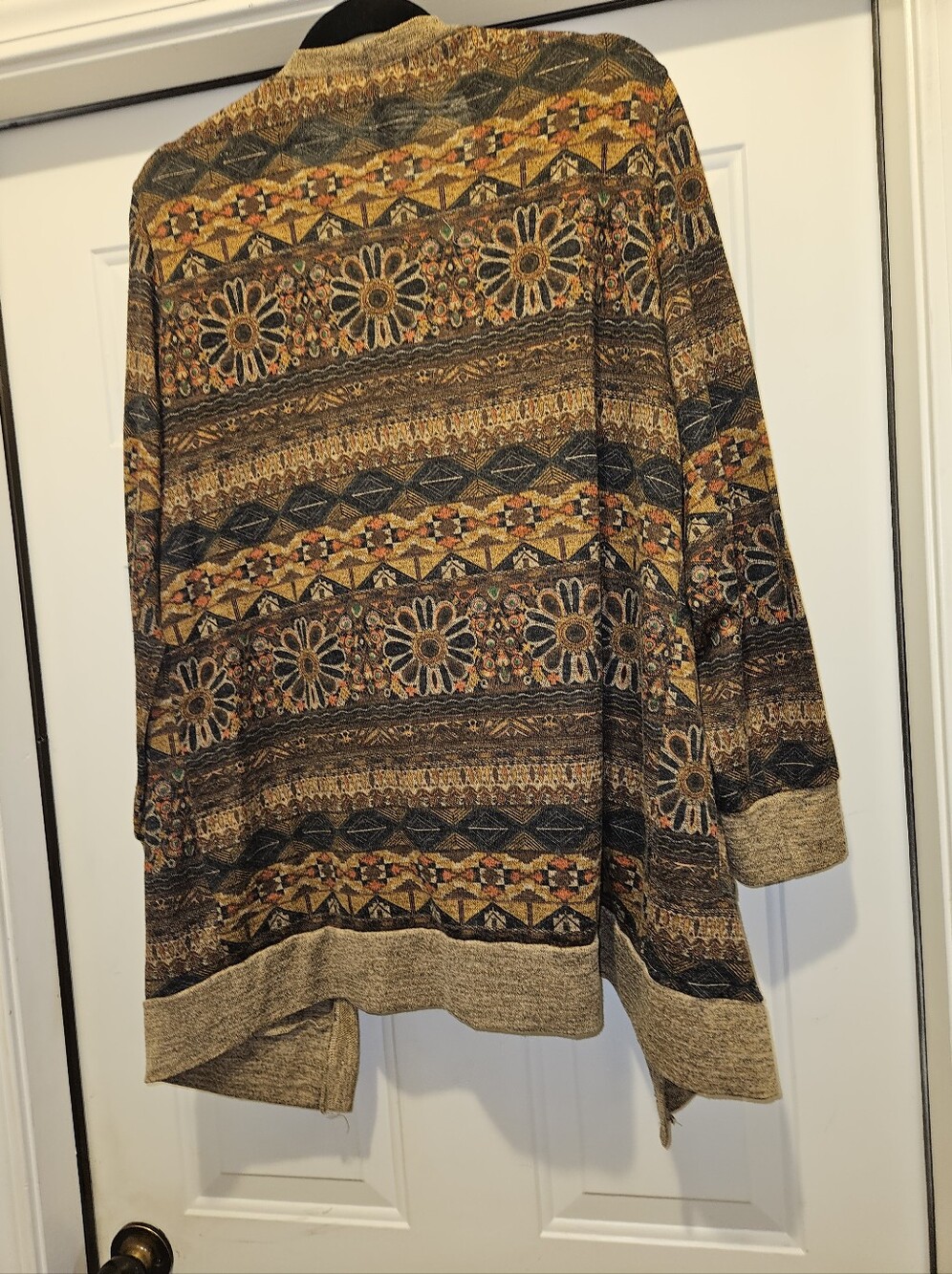 Open-Front Patterned Cardigan Sweater — Tan Multi - Picture 2 of 3
